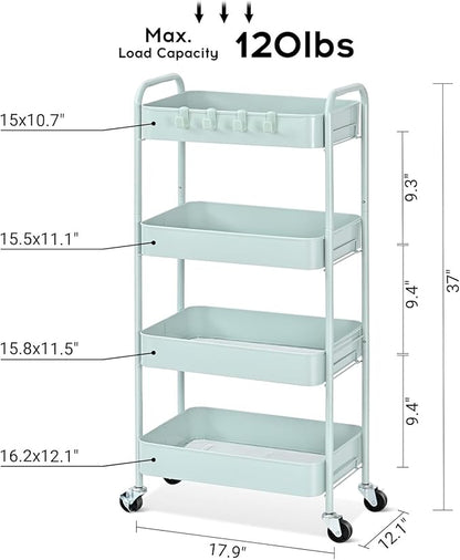 TOOLF 4-Tier Metal Rolling Cart