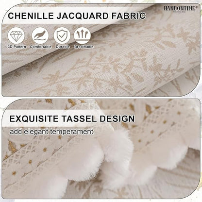 HANDONTIME Chenille Pet Couch Cover Floral Pattern – Soft Fringed Edges, Non-Slip Washable Sofa Slipcover, Jacquard Sofa Cushion Cover, Protects Furniture from Dogs, Cats & Kids (Khaki,35.4" x 63")