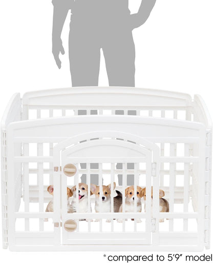 IRIS USA 24" 4-Panel Dog Playpen with Door, 35 x 35 x 24, Puppy Playpen, Dog Play Pen Indoors, Pet Fence, Puppies/Small Dogs, White