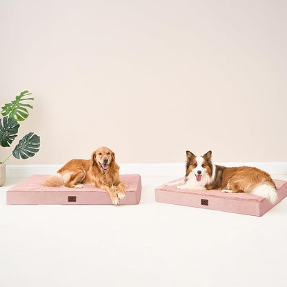EHEYCIGA Orthopedic Dog Bed Large with Removable Washable Cover, 41IN Pink | Egg Crate Foam Support, Durable Oxford fabric, Non-Slip Bottom, Machine Washable, Soft Waterproof Plush Pet Bed Mat For Crate