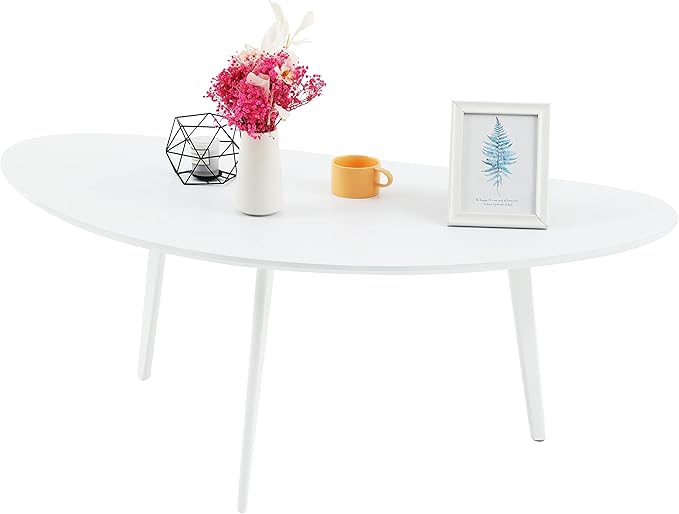FIRMINANA Mid Century Modern Coffee Table,Large Oval White Coffee Table for Living Room,for Small Spaces,White-47.3" W x 23.63" D x 17.72" H