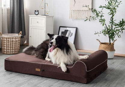 KOPEKS Orthopedic Memory Foam Dog Bed 7" Inch Thick Extra Large Dog Bed With Pillow Brown 50"x34"x10" Includes Waterproof Liner & Durable Removable Cover With Smart Design