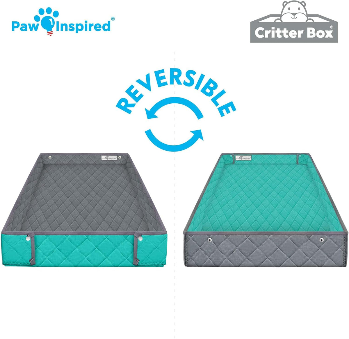 Paw Inspired Critter Box Washable Cage Liner, Reversible Fleece Bedding with Raised Sides for Guinea Pigs and Other Small Animals (C&C 2x3 (14" Grids), Gray/Green)