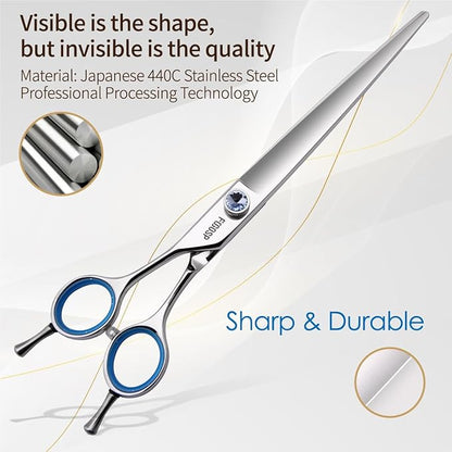 Straight Left Handed Dog Grooming Scissors 7.0'' Professional Dog Shears for Grooming for Pet Cat Japan 440C Dog Scissors for Small Dogs Super Sharp (7.0'' Straight)
