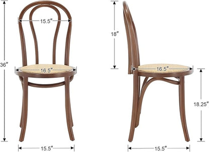 DM Furniture Bentwood Dining Chairs Set of 4 Mid-Century Modern Rattan Kitchen Chairs with Backrest, Armless Curved Wood Bistro Chair for Dining/Kitchen Room,Home No Assembly Required, Walnut Wood