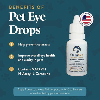 Bundle Eye Supplements for Dogs & Cats | Vision Chews with Omega-3 for All Ages - Includes 15 Chicken Liver Flavored Chews & Pet Eye Drops, 16 mL | Antioxidants & 2% NAC for Cataracts