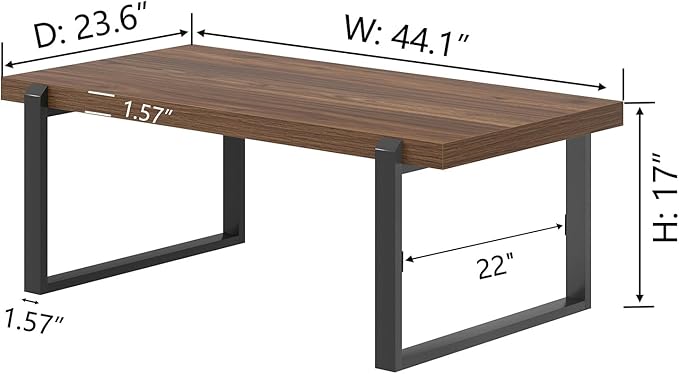FOLUBAN Modern Coffee Table, Rustic Wood and Metal Center Table, Industrial Rectangle Cocktail Tea Table for Living Room, Walnut, 44 Inch