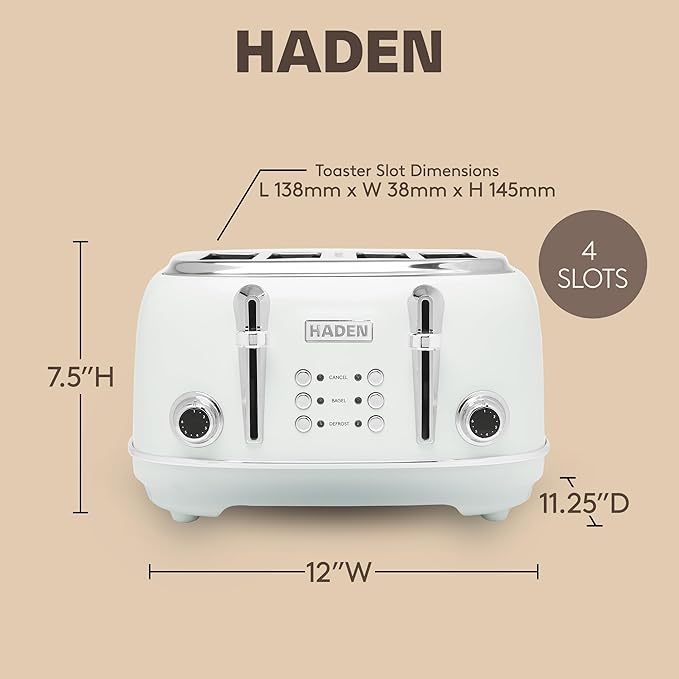 HADEN Heritage Toaster with Extra Wide Slots, Ivory & Chrome
