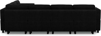 Modular Sectional Sofa 7 Seat U Shaped Couch with Storage Ottoman,Sectional Couches for Living Room,Corduroy Modular Couch in Black