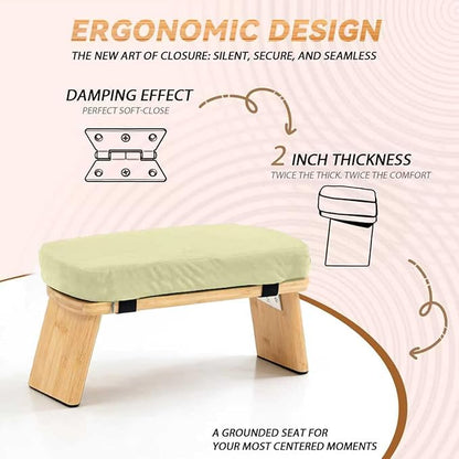 Meditation Bench, Bamboo Meditation Stool, Folding Kneeling Meditation Bench, Seiza Prayer Bench, Prayer Bench with Meditation Cushion, Kneeling Stool(Beige-Bag)