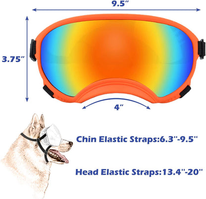 Large Dog Sunglasses with Adjustable Strap UV Protection, Winproof Puppy Sunglasses, Suitable for Medium-Large Pet Glasses, Dogs Eyes Soft Goggles, OrangeColours
