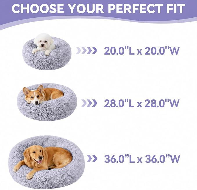 Cat Beds for Indoor Cats, Washable 20" Donut Pet Bed for Small Dogs | Fluffy pet bed with cozy plush comfort and supportive raised sides, perfect for lounging, napping and relaxing indoors.