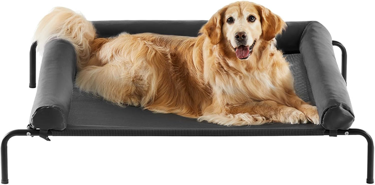 RRPETHOME Large Elevated Cooling Dog Bed, Raised Dog Cot Beds for Large Dogs, Elevated Outdoor Pet Cot, Chew Proof Portable Cooling Pet Cot with Skid-Resistant Feet and Breathable Mesh