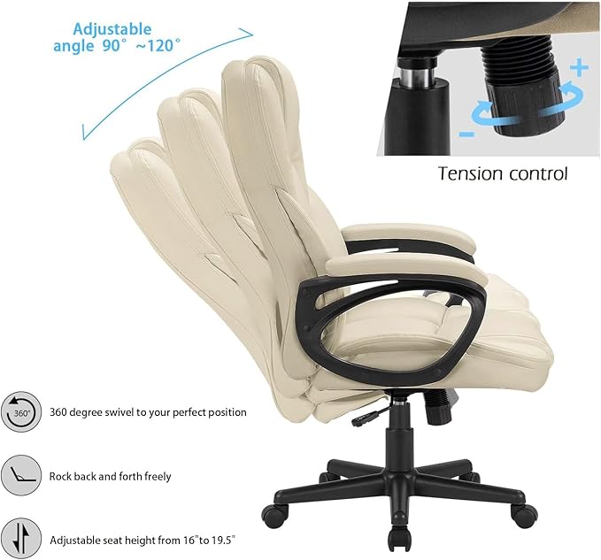 Furmax Office Executive Chair High Back Adjustable Managerial Home Desk Chair,Swivel Computer PU Leather Chair with Lumbar Support (Khaki)