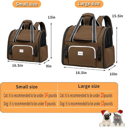Pet Backpack Carrier for Small Dogs Medium Cats, Puppies,Breathable and Collapsible Design, Portable Travel Bag for Bearded Dragon,Rabbit Cage (Dark Brown, Large)