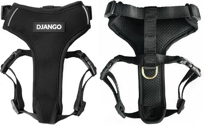 Adventure Dog Harness - Stylish and Comfortable Medium Dog Harness for Outdoor Adventures and Everyday Wear - Black Neoprene Adjustable Harness for Dogs with Reflective Piping and Brass D-Ring