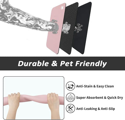 HotLive Dog Food Mat - Absorbent Cat Mat for Food and Water, No Stains Pet Feeding Bowl Mat, Easy to Clean Pet Placemats, Quick Dry Dog Water Dispenser Mat for Messy Drinkers | Paw Pink 12"x 19"
