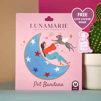 LunaMarie - Luxury Pet Birthday Bandanas -Premium & Silky Poly Fabric | 100% Handmade | Custom Shape Dual Layered (Liberty, Large)
