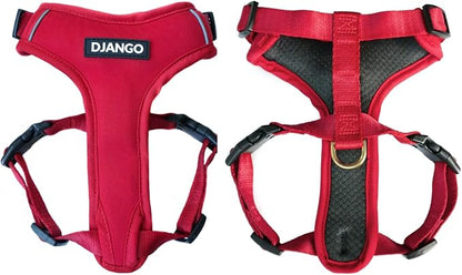 Adventure Dog Harness - Stylish and Durable Small Dog Harness for Outdoor Adventures and Everyday Wear - Red Neoprene Adjustable Harness for Dogs with Reflective Piping, Solid Brass D-Ring
