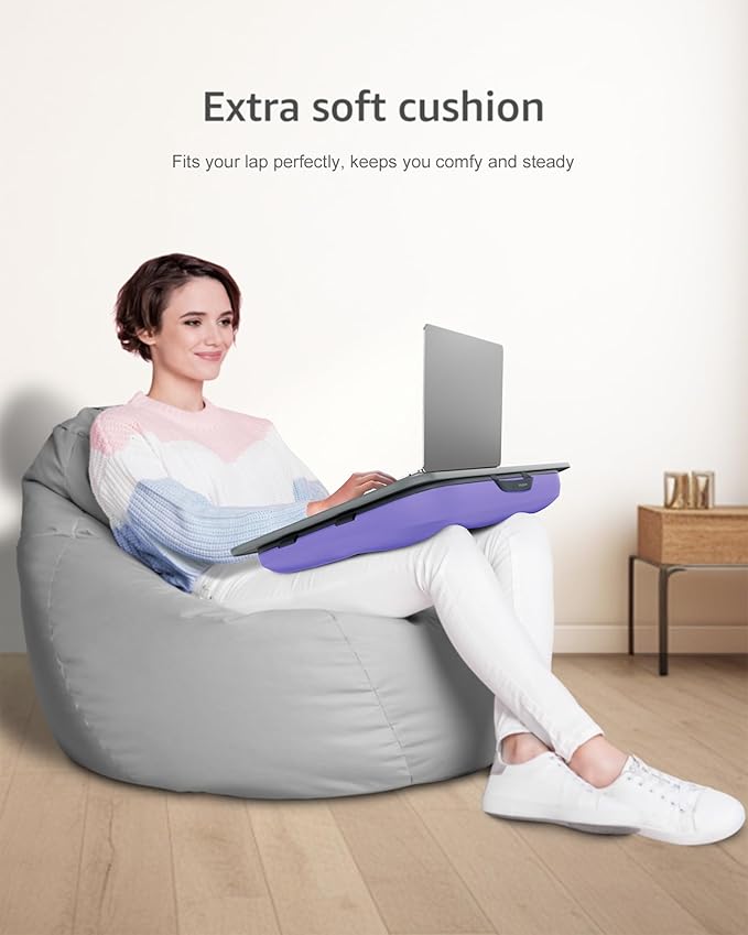 Lap Desk with Washable Cushion – Fits up to 15.6-Inch Laptops – Portable Laptop Desk & Stand – Bed desks & Tray for Writing, Reading, Working, Gaming on Bed, Couch, Floor – Istudyniture-Small, Purple
