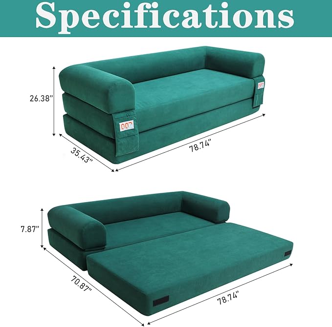Fold Sofa Bed Memory Foam Futon Sleeper Chair Guest Bed and Fold Out Couch,Couch for Living Room Corner Chair Bedroom (Green)