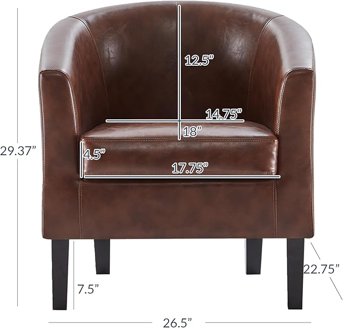 BELLEZE Accent Barrel Chair, Club Tub Sofa Corner Chair with Flared Legs and Cozy Soft Padding for Living Room Bedroom Waiting Room - Caramel