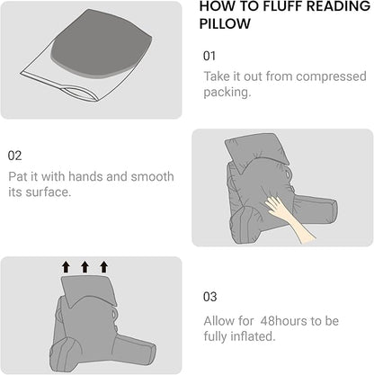 Unisakey Portable Reading Pillows with Headrest for Bed Sitting Up(Black Oeko-Tex), Velvet Back Pillow with Arms & Pockets for Adults, Support Memory Foam Bed Pillow for Dorm/Reading/Watching/Gaming