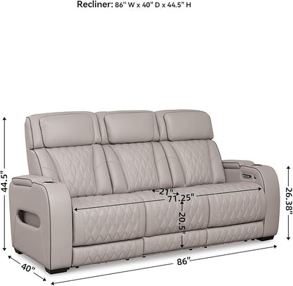 Signature Design by Ashley Boyington Contemporary Leather Match Power Reclining Sofa with USB Charging Ports, LED Lights and Adjustable Headrest, Light Gray