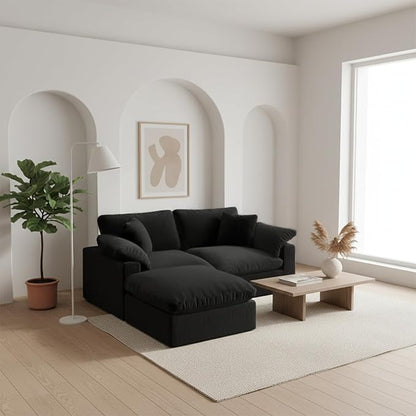 Forest aesthetics L-Shaped Modular Cloud Sectional Sofa, 2-Seater with Chaise,Modern Down Filled Detachable Couch for Living Room, Office & Small Apartment,Black