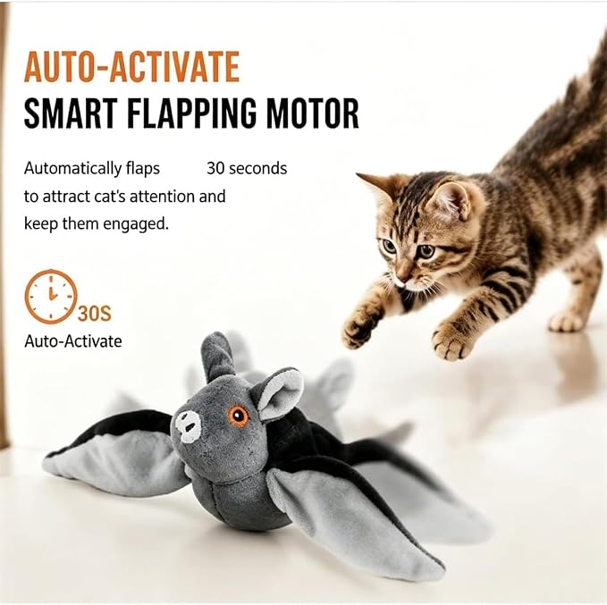Flying Bat Dog Toy, 2026 New Flying Bat Toy for Dogs, Flapping Wings Interactive Pet Toy with Chirping Engages Cats and Dogs, Detachable USB Rechargeable, Hanging and Ground Play ，Bat：2PCS