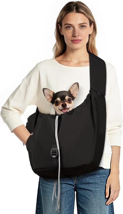 Dog Carrier Sling, Puppy Carrier Sling 20 lbs, Black | Dog Carriers for Small Dogs & Cats With Pockets, Machine Washable, Adjustable Shoulder Strap, Hands Free for Outdoor Use