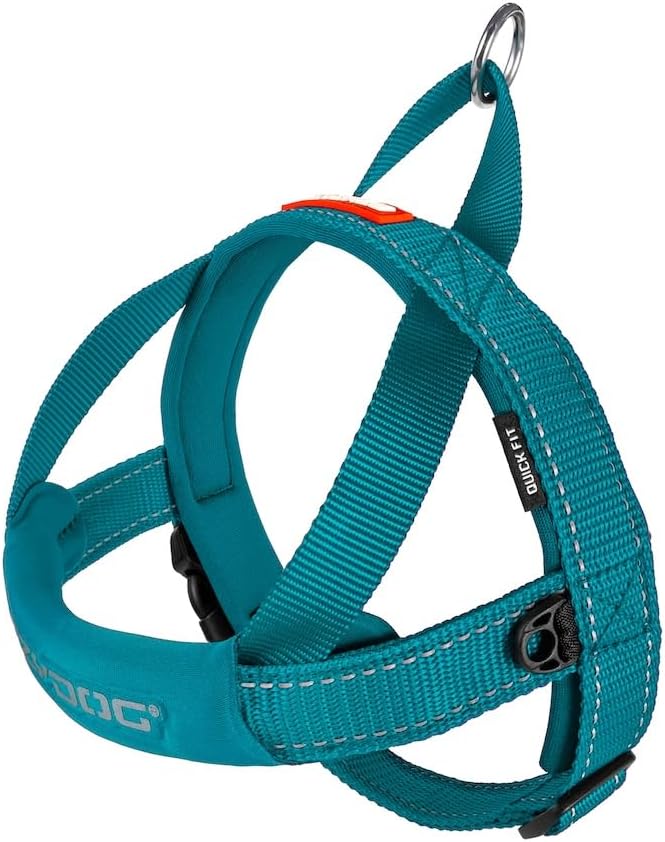 EzyDog Quick Fit Dog Harness, Soft Neoprene Padding - Large, Teal | Fast One-Click Buckle, Adjustable Fit, Strong Reinforced Materials, Reflective Stitching, No Pull Dog Harness, Easy Walking