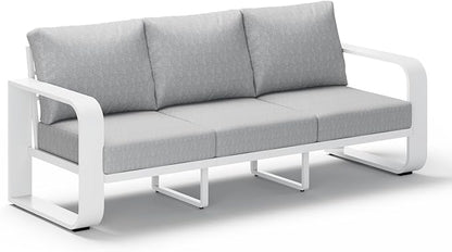 Aluminum Outdoor Patio Couch, 3 Seats Oversized Patio Sofa with Widened Armrest & Ultra-Thick Cushions, Deep Seating Modern Patio Furniture for Backyard, Deck, White