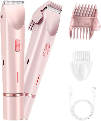 Bikini Trimmer for Women 2025 Upgrade Dual Head Shaver Women Ceramic Blades 2-in-1 Women's Body Shaver Electric Razor 90min Cordless Runtime Waterproof Travel Grooming Kit (Pink)