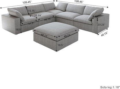 JACH V Shape Couches Sectional for Living Room, Modular Convertible Sofa Couch with Chaise Ottoman, Couch Cushion Covers Removable, Comfy Sofas for Living Room, Bedroom, Apartment (Grey)