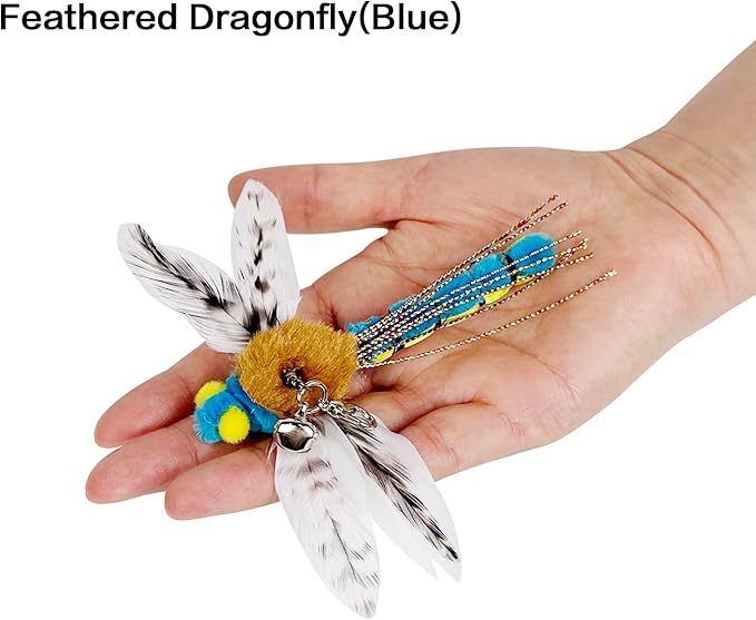 TTcat Cat Feather Toys, 3 Pcs Simulation Insects Dragonfly Grasshopper Refills, Cat Toys Replacement Feathers for Cat Kitten Wand