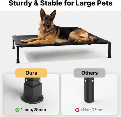 Veehoo Elevated Dog Bed with Fluffy Plush Bolster Cushion, Dog Couch Bed | Cooling Raised Dog Bed for Large Dogs, Washable Orthopedic Pet Cot with Removable Mat, Breathable Mesh, Non-Slip, 42", Grey