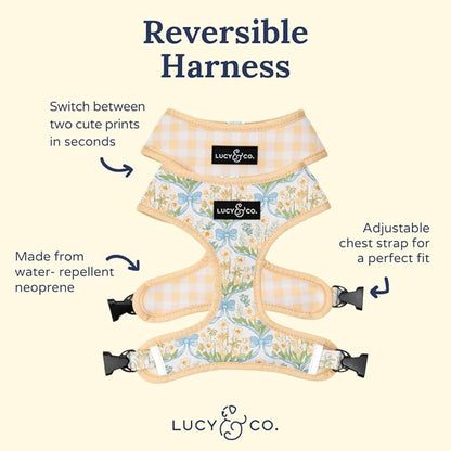 Lucy & Co. Reversible Dog Harness - Water-Repellent Neoprene, Dual-Print Design, Easy Swap Style, Adjustable Comfort Fit - Sunshine Daffodils Reversible Harness - Medium