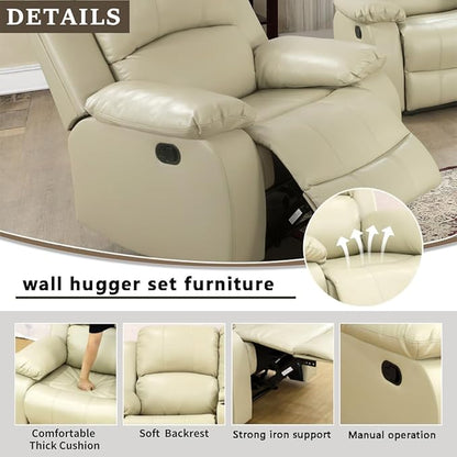 A Ainehome Living Room Furniture Set Leather Recliner Sofa Set Loveseat Chair Furniture Sofa Set for Living Room/Small Space/Rv/House/Office/Theater Seating (A-Beige Leather, Chair)