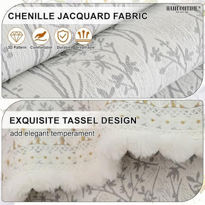 HANDONTIME Floral Chenille Couch Cover for Pets – Plush Fringed Edges, Washable & Non-Slip Sofa Protector, Pet-Friendly Dog Bed Cover for Couches and Sectionals (Light Grey,35.4" x 70.9")