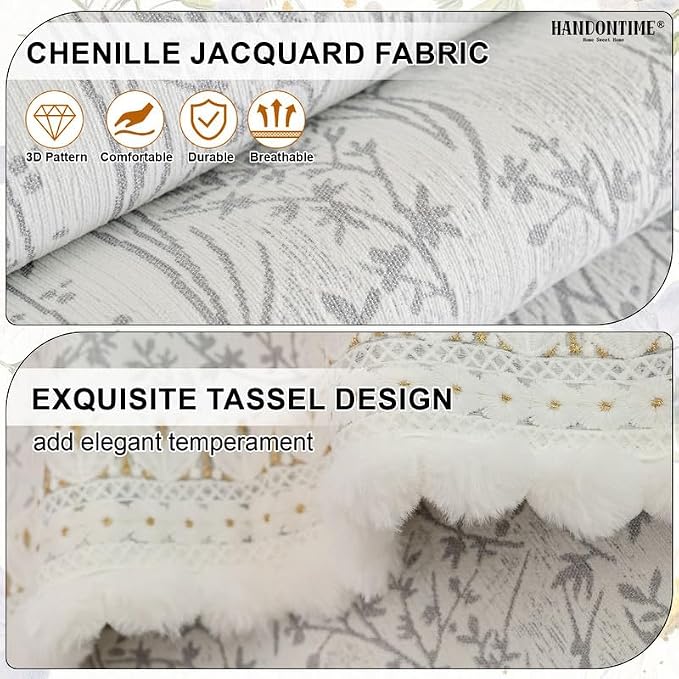 HANDONTIME Floral Chenille Couch Cover for Pets – Plush Fringed Edges, Washable & Non-Slip Sofa Protector, Pet-Friendly Dog Bed Cover for Couches and Sectionals (Light Grey,35.4" x 63")