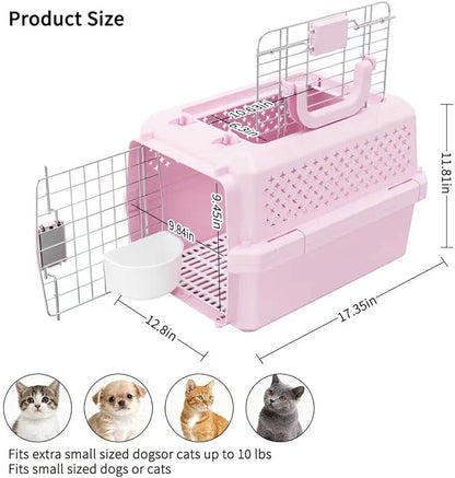 RIZZARI Pet Carrier for Small Dogs & Cats, Airline Approved Travel Carrier | Airline Approved Size,Durable Metal Door,Top Carry Handle,Ventilated Design,Includes Feeding Bowl