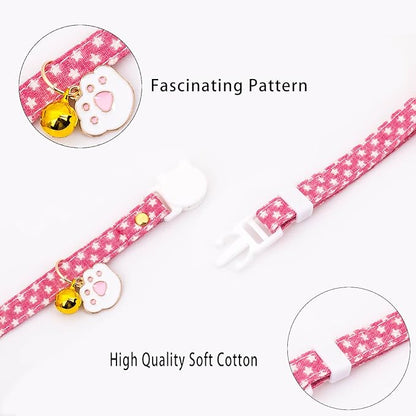 4 Pack Cotton Breakaway Cat Collars with Bell, Safety Adjustable Cat Collars Set with Egg Cat Paw Pendant,Ideal for Girl Cats Boy Cats