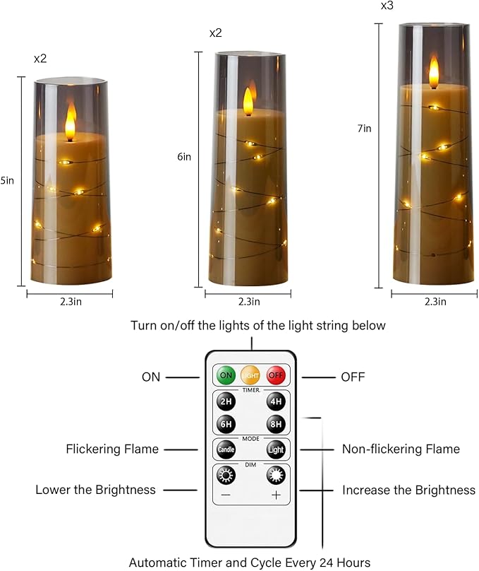 Flameless Candles with Embedded Star String, Battery Operated LED Pillar