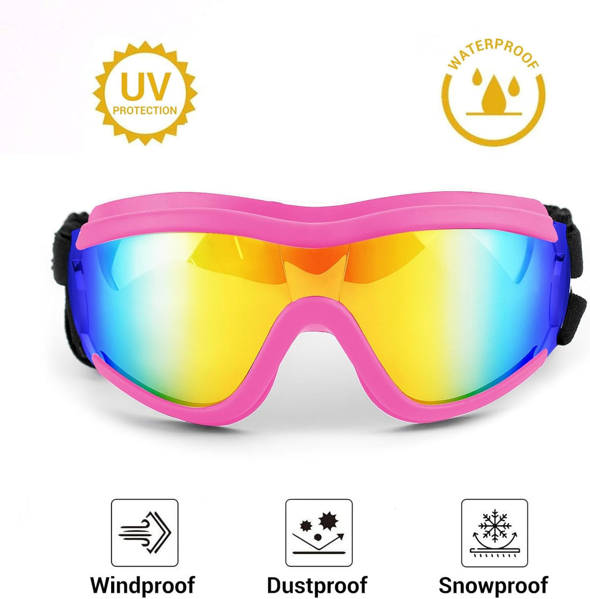 Dog Goggles Dog Sunglasses for Medium to Large Breed Anti-UV Eye Protection with Adjustable Straps- Pink