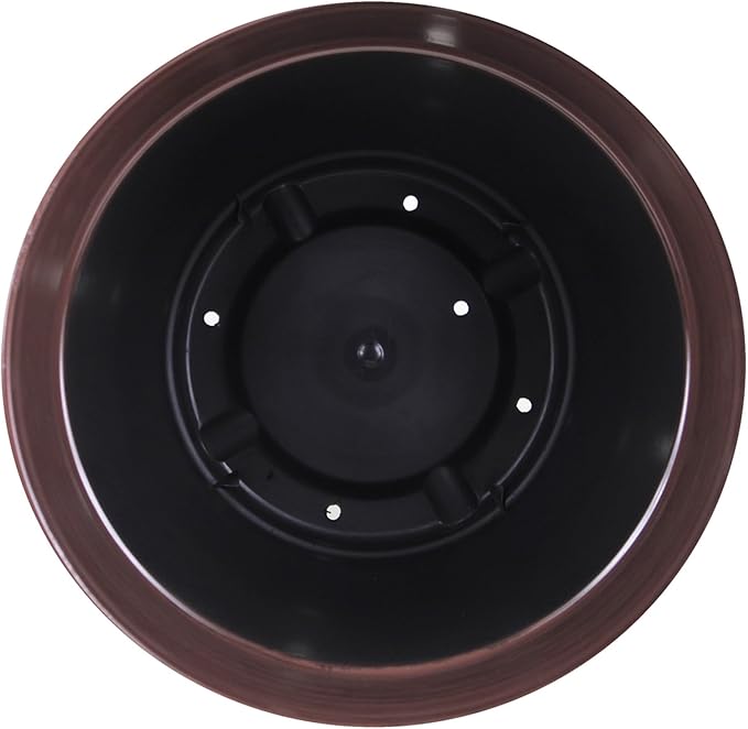 Garden Elements Indoor/Outdoor Glazed Brushed Happy Plastic Planter, Large, Dark Brown, 15"