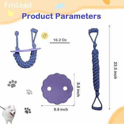 2-in-1 Dog Tug of War Rope and Frisbee, Dog Toy,Tough Rope Toy, Flying Disc, Tug Toy for Outdoor and Indoor Play (Velvet Grey)