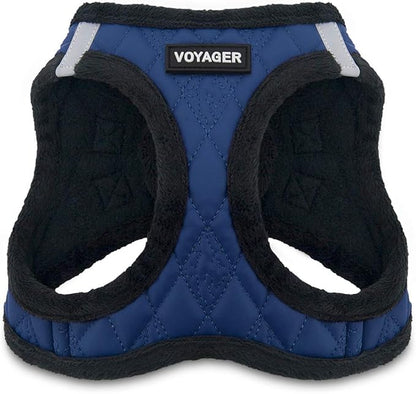 Best Pet Supplies - All Weather Mesh / Plush, Reflective, No Pull Harness for Small, Medium Dogs, Cats - Secure with Hook & Loop Fastener, Buckle, Double D-Rings - Royal Blue Faux Leather, XS