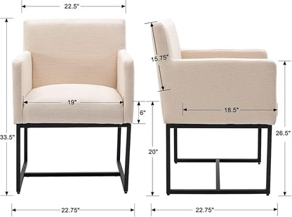 BESTANO Linen Upholstered Dining Chairs with Arms Set of 6 Mid Century Modern Accent Chairs Armchairs with Black Metal Frame, Modern Kitchen & Dining Room Chairs, Cream