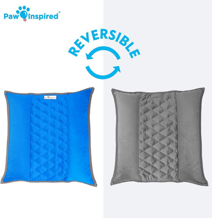 Paw Inspired Snuggle Bunny Bolster Bed for Rabbits, Cats, Dogs and Other Small Pets, Reversible Fleece Flop Bedding with Padded Sides (Gray/Blue)